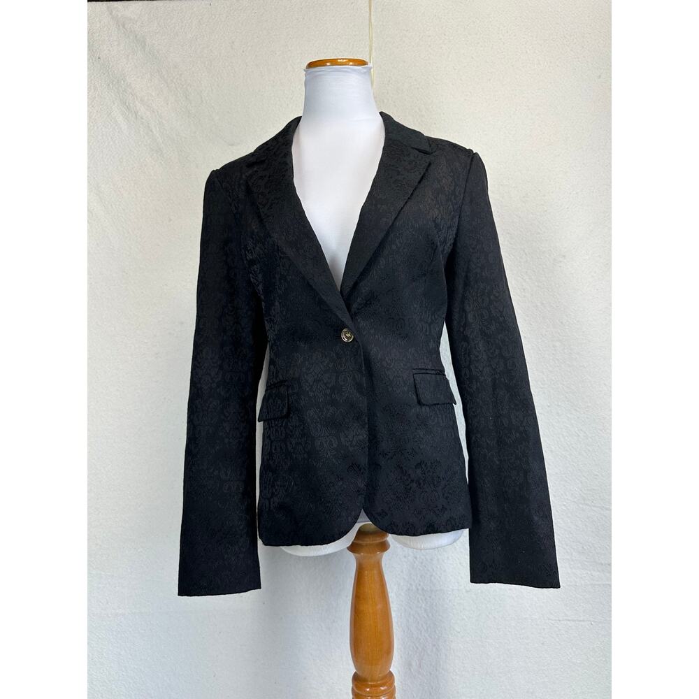 Dana Buchman Women's Black Damask Paisley Pattern Lined Blazer Jacket SZ 14